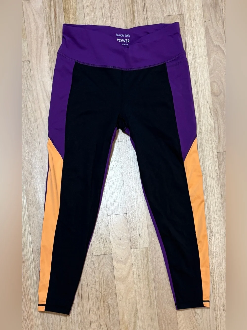 Sweaty Betty Power Colorblock 7/8 Workout Leggings Black Purple Orange Size 8